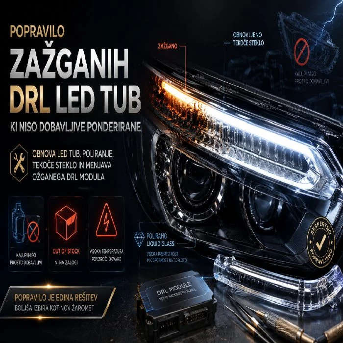 Popravilo zažganih DRL LED tub ki niso dobavljive ponderirano